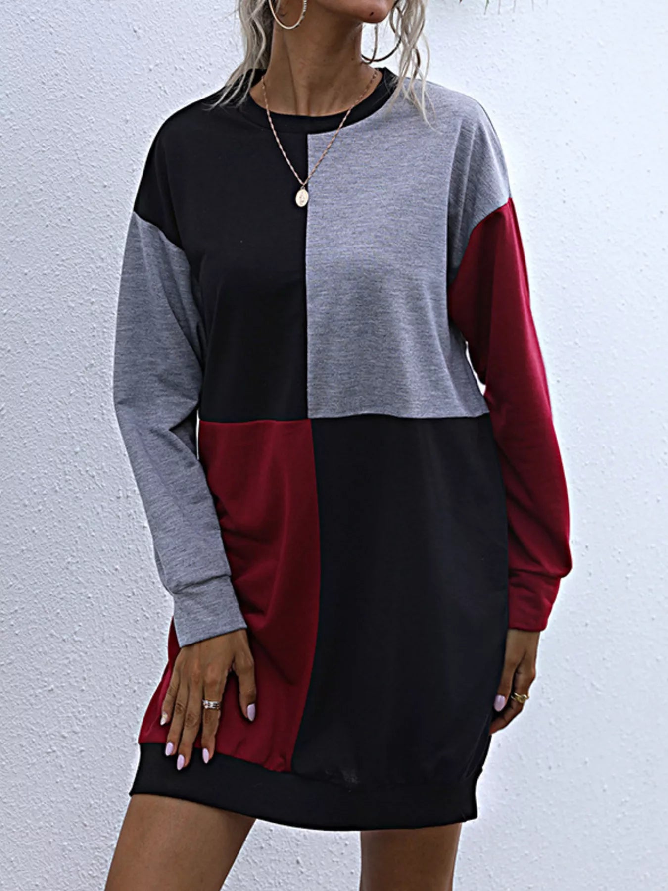 casual long sleeve mini dress Color Block Casual Long Sleeve Mini Dress – Rosalinda Fashions NB
